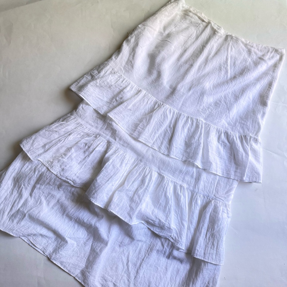 Y2K Low Rise White Cotton Tiered Maxi Skirt